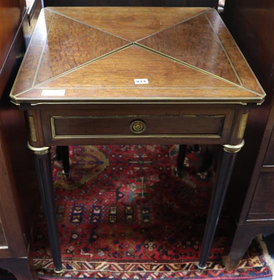 A French brass mounted mahogany envelope card table W.58cm